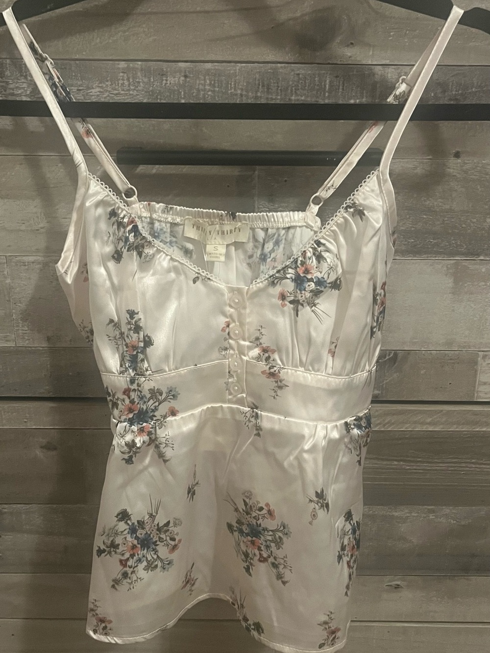 White Floral Peplum Babydoll Tie Back Silk Satin Top